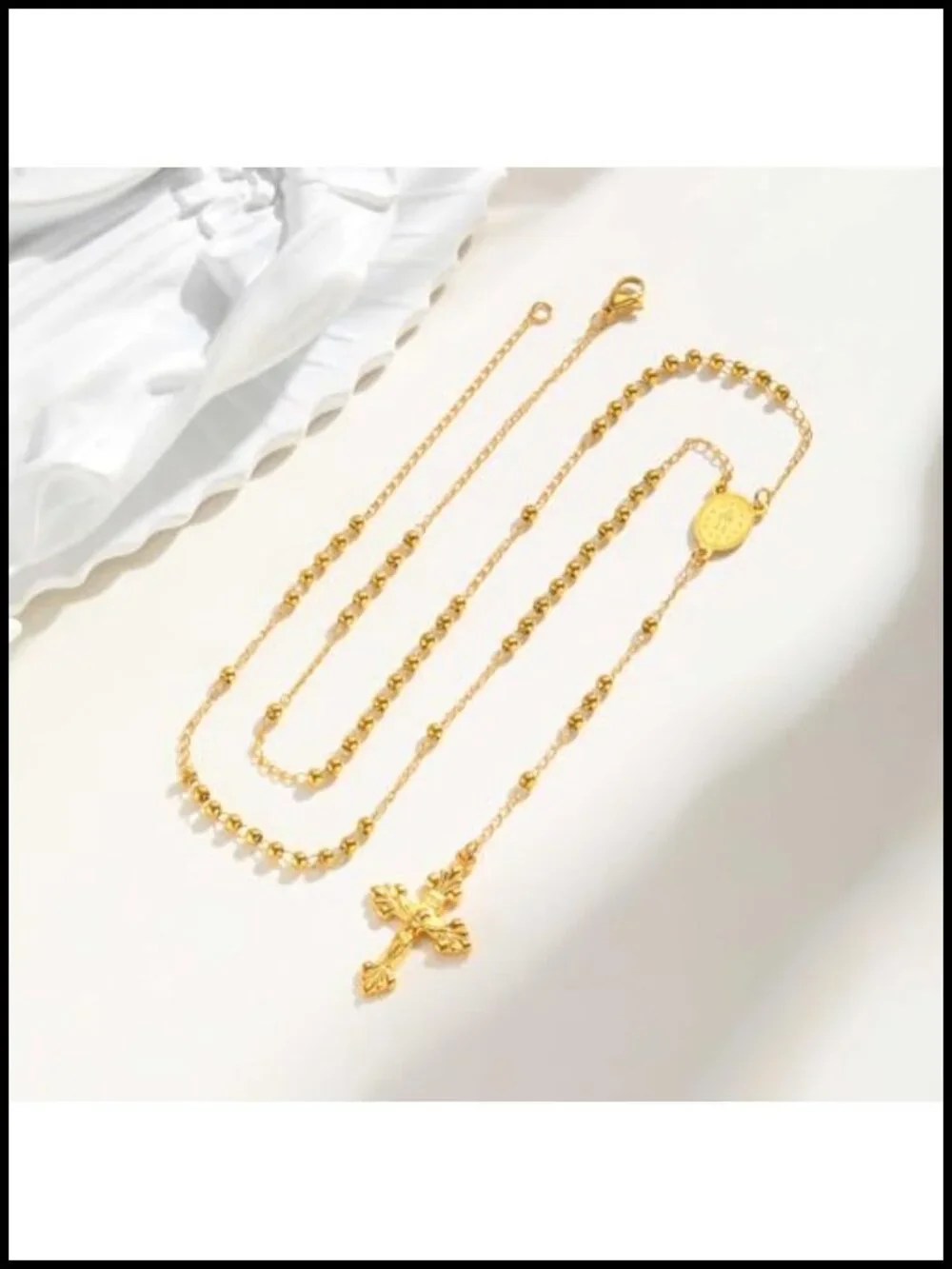 18K Gold Plated Stainless Steel Rosary Necklace with Virgin Mary Pendant